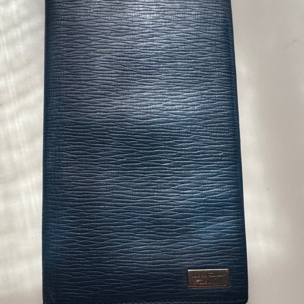 Salvatore Ferragamo Deep Navy Textured Leather Long Wallet